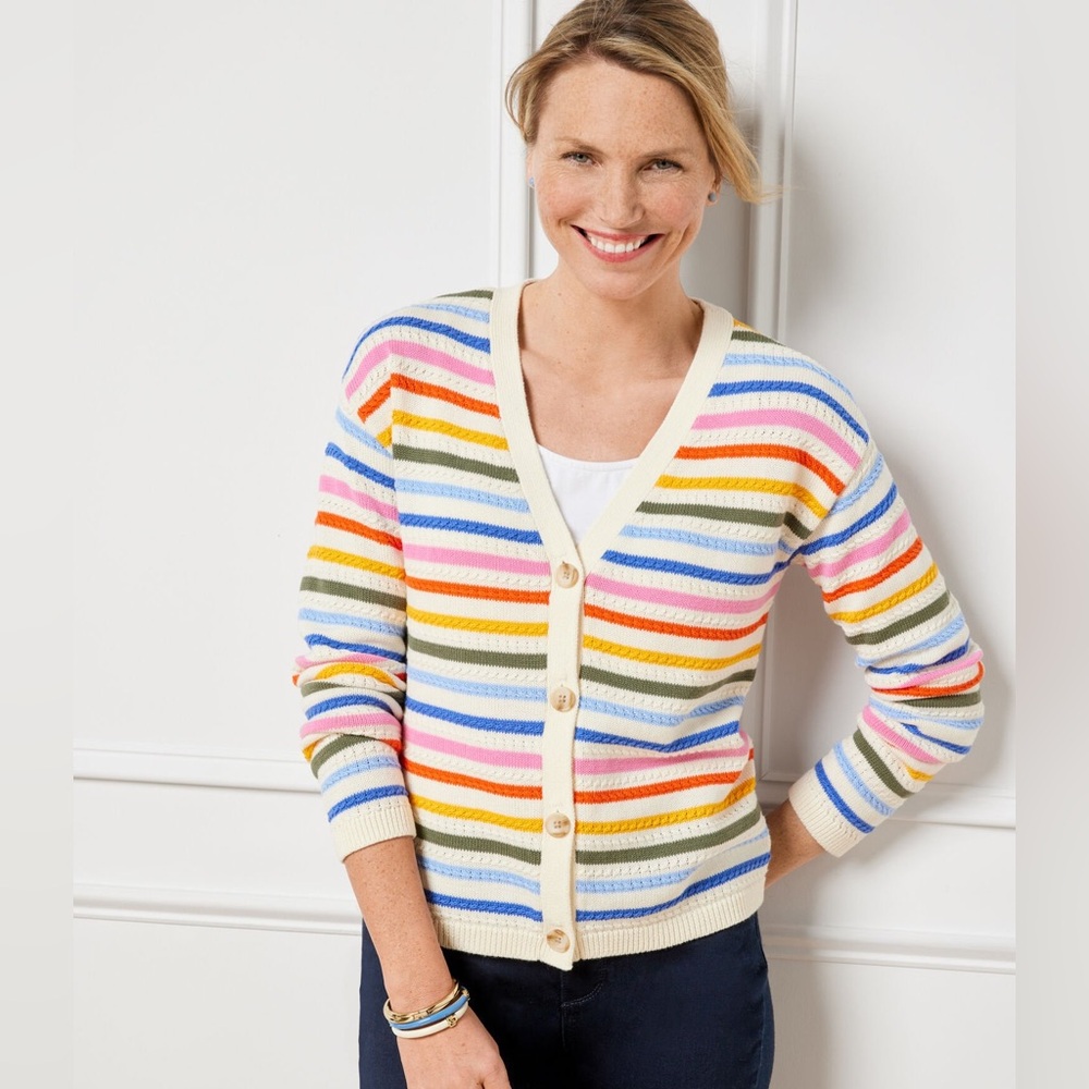 Rainbow ribbed Talbots cardigan 🌈